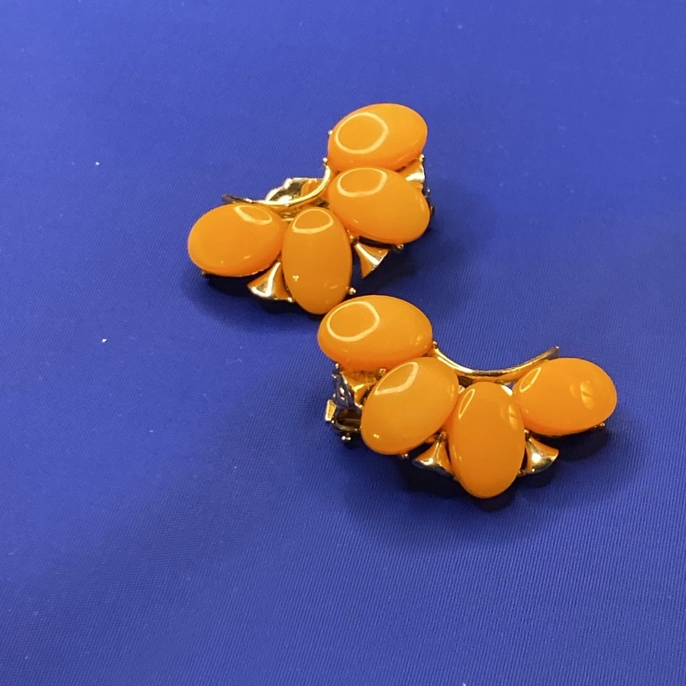Vintage BSK Orange Gold Tone Clip-On Earrings